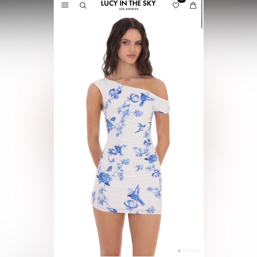 Lucy in the Sky White and Blue One Shoulder Dress